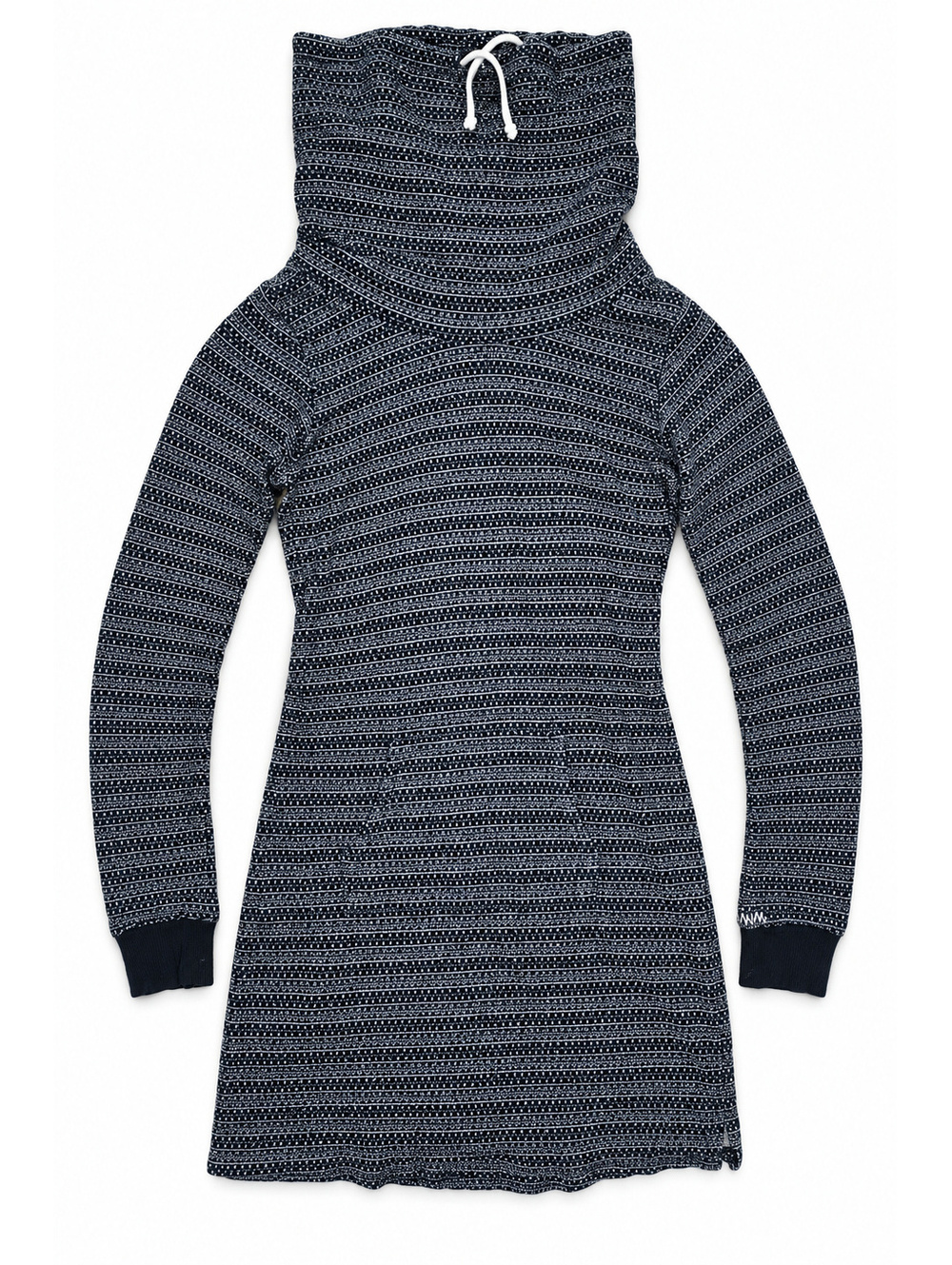 Bench Navy and White Long Sleeve Sweater Dress with Drawstring Neck